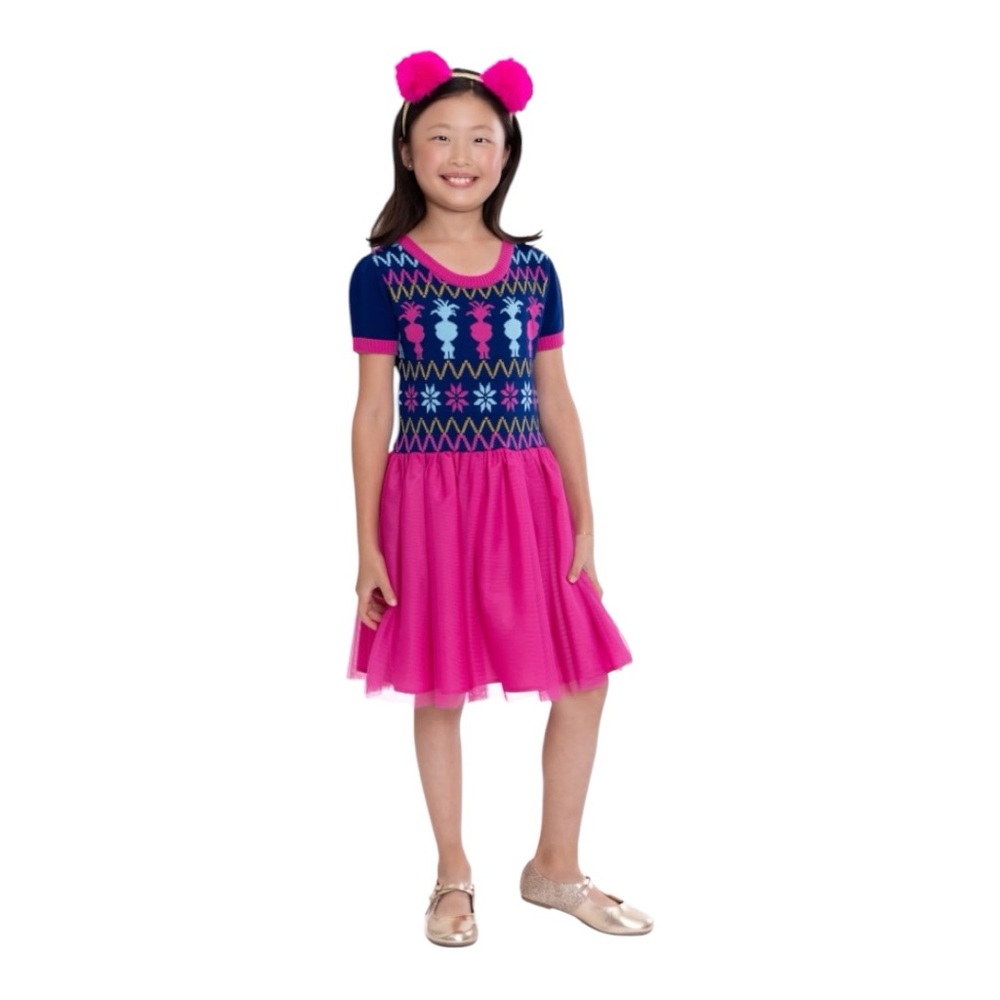 NWOT Trolls Girls Sweater Top Dress with Mesh Skirt, Size 10/12